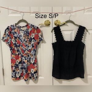 Bundle of 2 Floral Wrap Blouse & Black Lace Top (Forever 21, Old Navy)